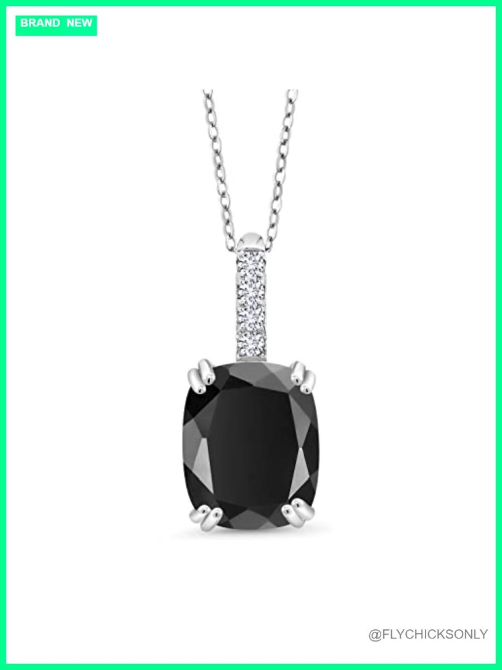 Cushion Cut Black Onyx Pendant Necklace 925 Sterling Silver Lab Grown Diamond